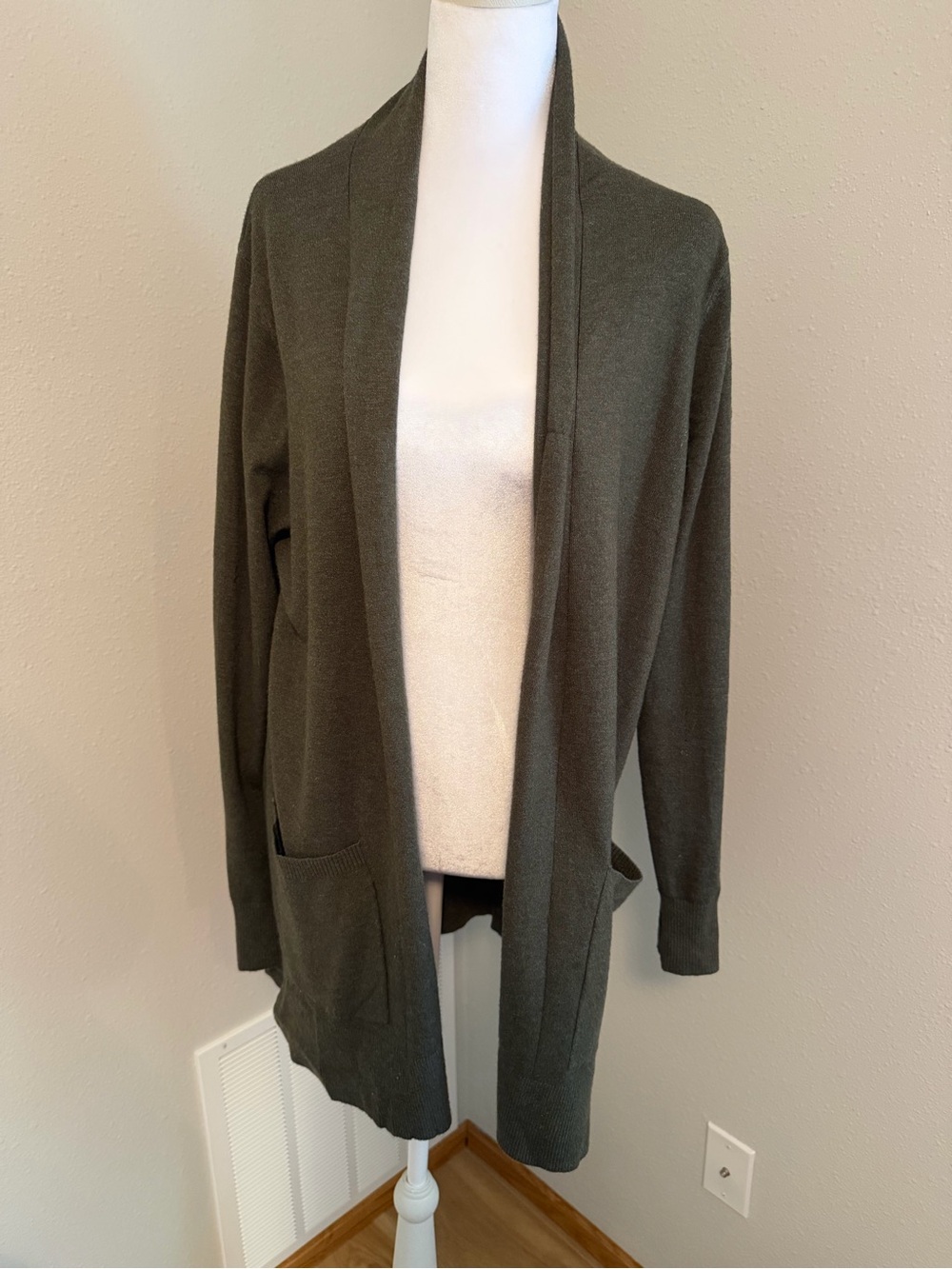 Pink Clover Olive Green Open-Front Cardigan Sweater